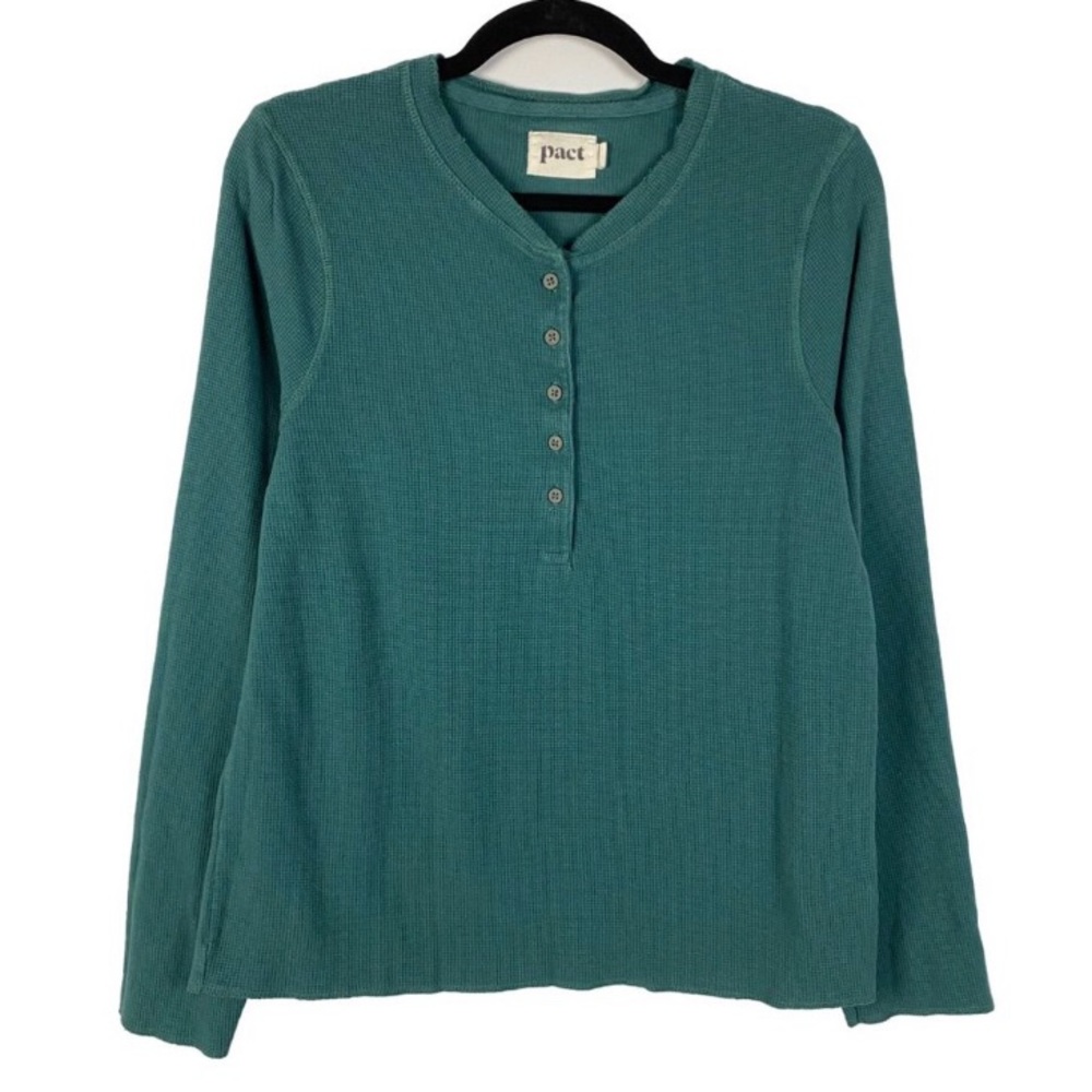 PACT Organic Cotton Teal Waffle Henley